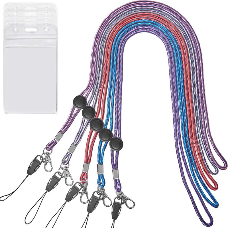 YOUOWO 5 Pack Circle Lanyards with Vertical ID Badge Holder Adjustable Neck Coloured Lanyard,for Women Keys Cruise Office - Image 1